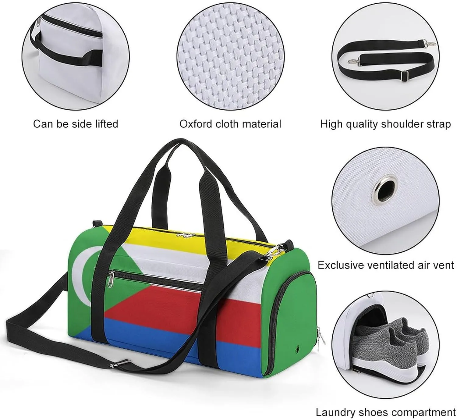 Sports Duffel Bag with Comoros Flag for Men Women Shoe Compartment Travel