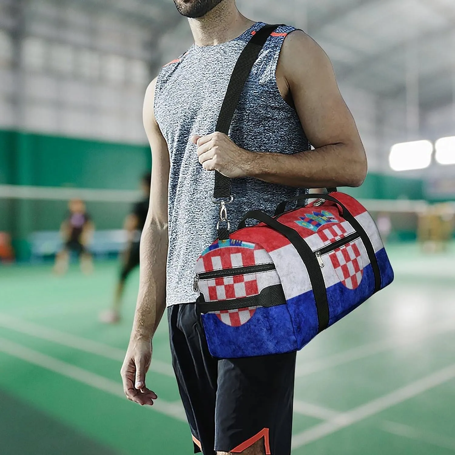 Sports Duffel Bag with Croatia Flag Textured Shoe Compartment Waterproof for Travel Gym