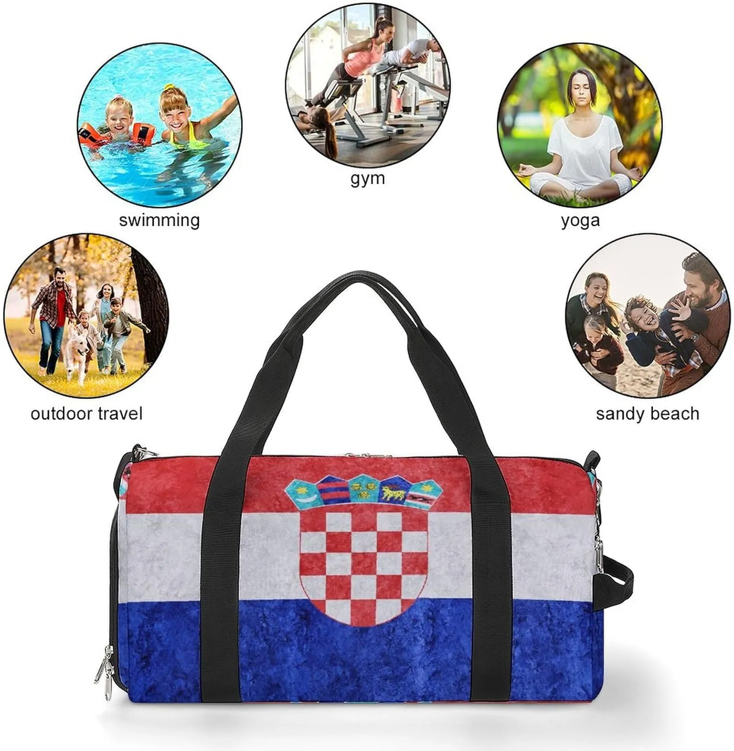 Sports Duffel Bag with Croatia Flag Textured Shoe Compartment Waterproof for Travel Gym