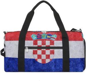Sports Duffel Bag with Croatia Flag Textured Shoe Compartment Waterproof for Travel Gym