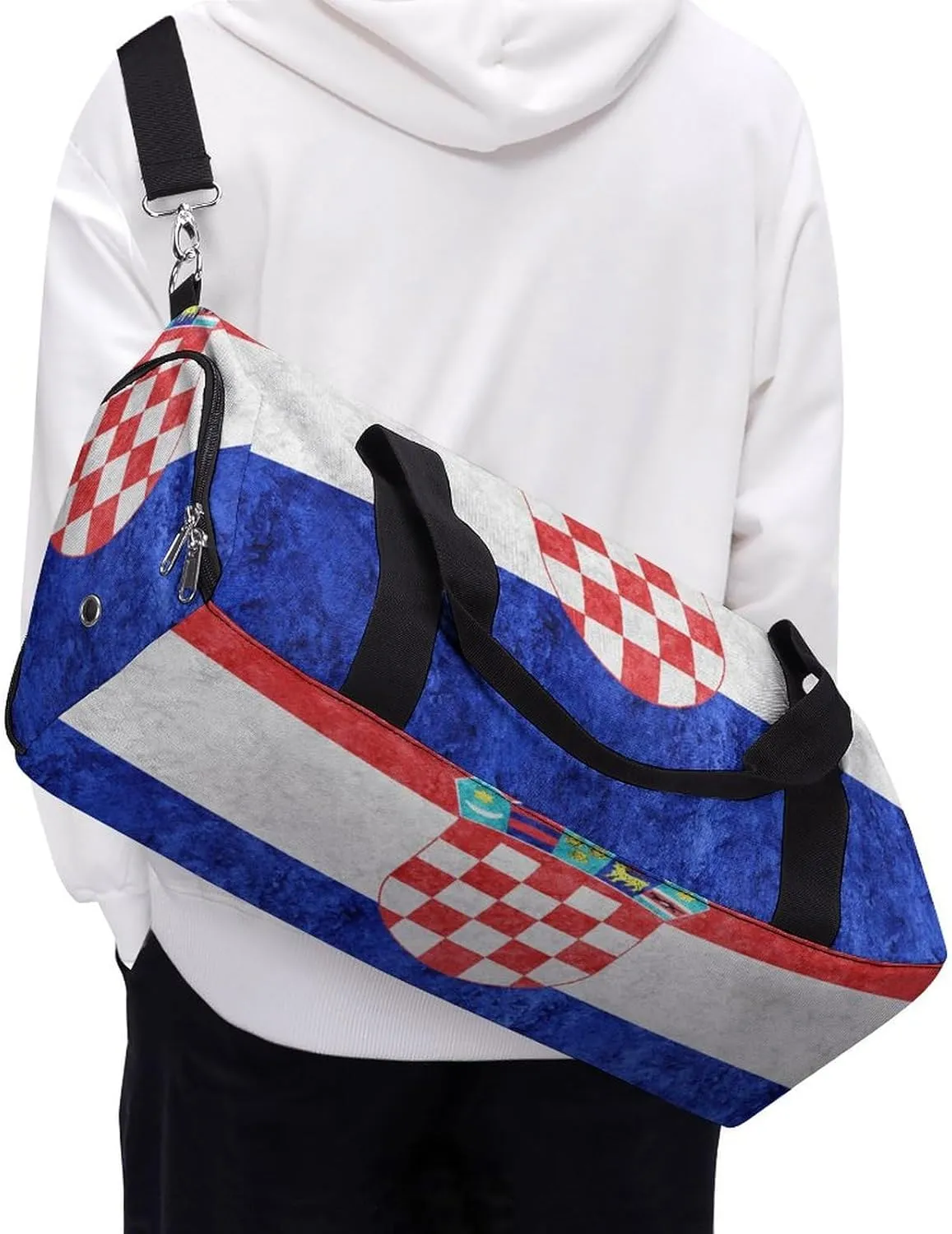 Sports Duffel Bag with Croatia Flag Textured Shoe Compartment Waterproof for Travel Gym