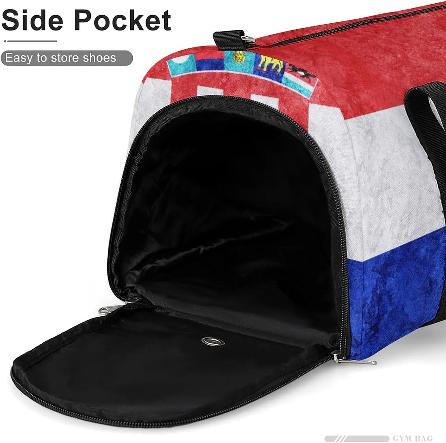 Sports Duffel Bag with Croatia Flag Textured Shoe Compartment Waterproof for Travel Gym
