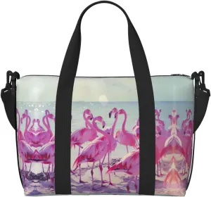 SSIMOO Flock Of Red Flamingos On The Beach Print Versatile Travel Duffel Bag,The Companion For Business And Personal Trips, Black