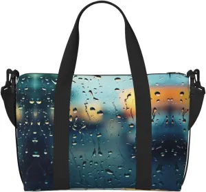 SSIMOO Rain Drops On Glass Print Portable Travel Duffel Bag,Ideal For Business And Private Travel, Black