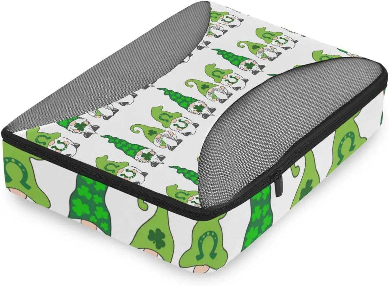 St Patrick Day Gnomes with Green Shamrock Clovers Leaves on White 4 PCs Set Packing Bags, Luggage Organizer Bag, Portable Cube Toiletry bag, Durable Travel Cosmetic Storage Bag for Men Women