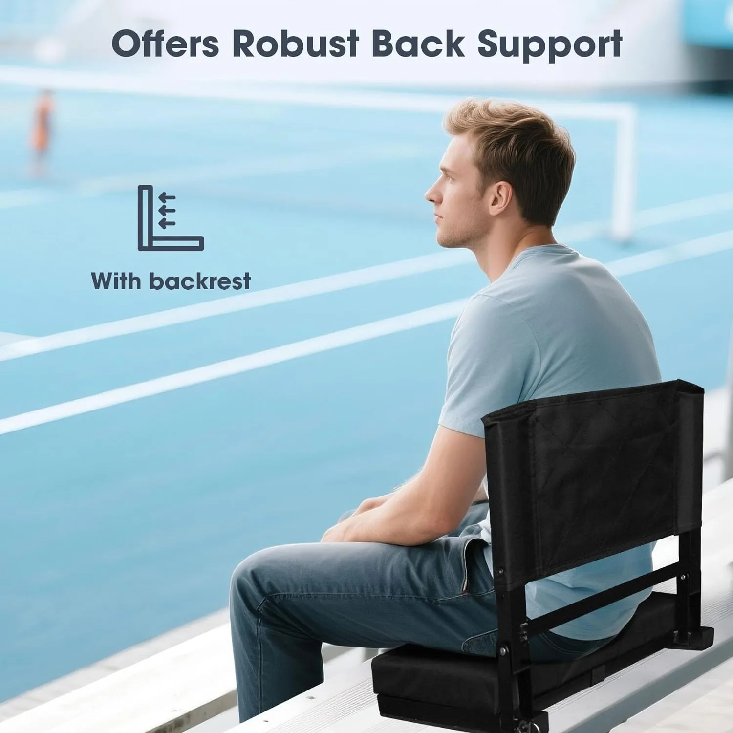 Stadium Seats with Back Support,Bleacher Chairs with Back and Cushion,Heavy-Duty 400lb Capacity Bleacher Chairs for Sports Games,Concerts & Camping,Includes Storage Pocket & Carry Strap (1)
