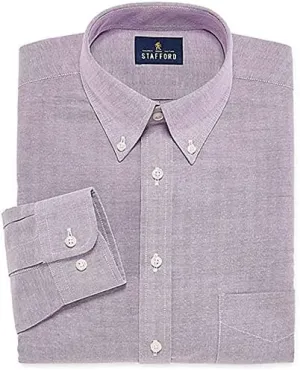 Stafford Regular Travel Oxford Mens Button Down Collar Long Sleeve Wrinkle Free Stretch Dress Shirt