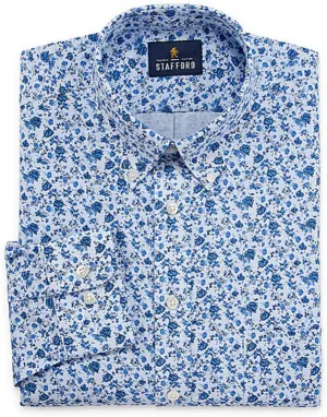Stafford Regular Travel Oxford Mens Button Down Collar Long Sleeve Wrinkle Free Stretch Dress Shirt