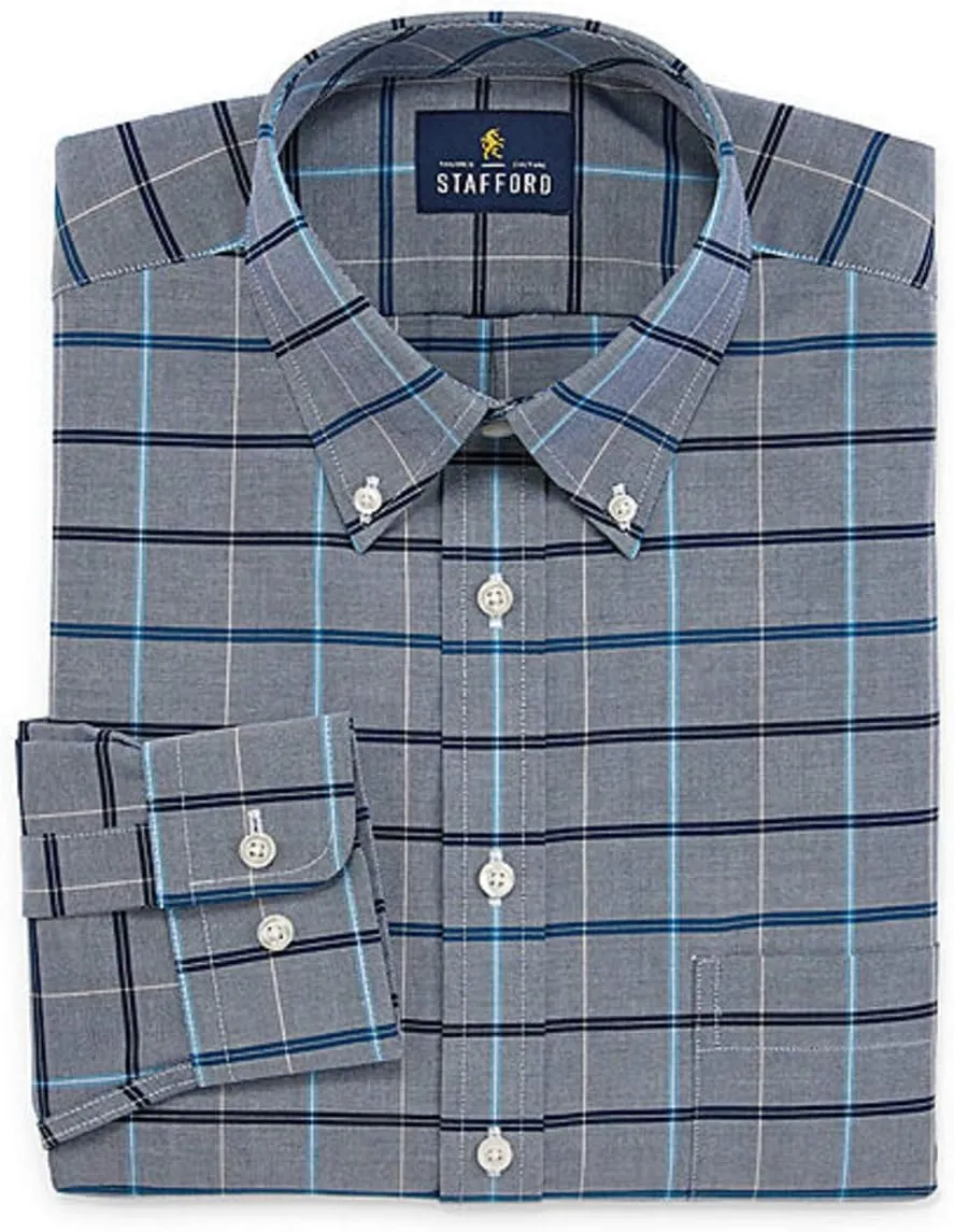 Stafford Regular Travel Oxford Mens Button Down Collar Long Sleeve Wrinkle Free Stretch Dress Shirt