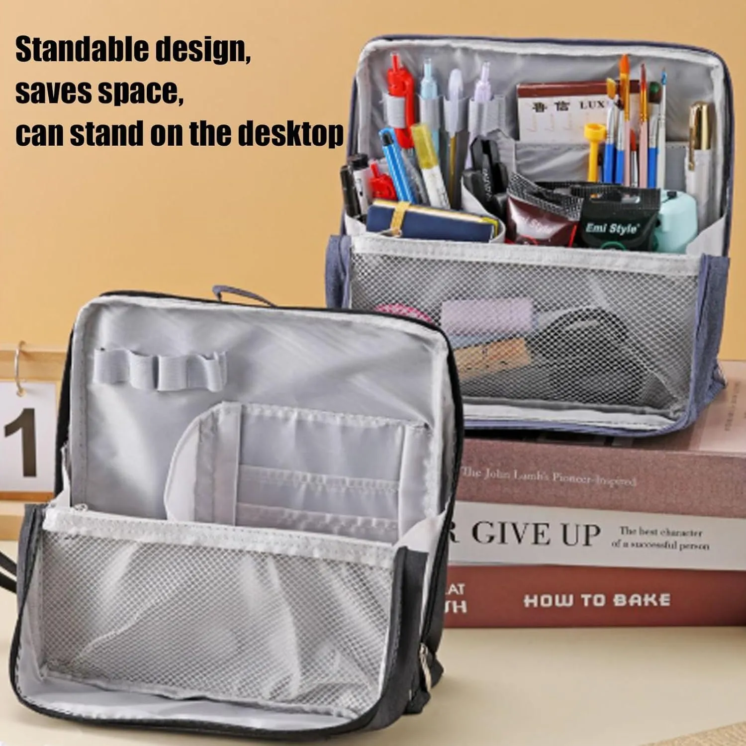 Standing Makeup Bag Portable, Large Capacity, Doresty Makeup Bag, Toiletry Bag For Women,Makeup Bag Organizers With Compartments (Black)