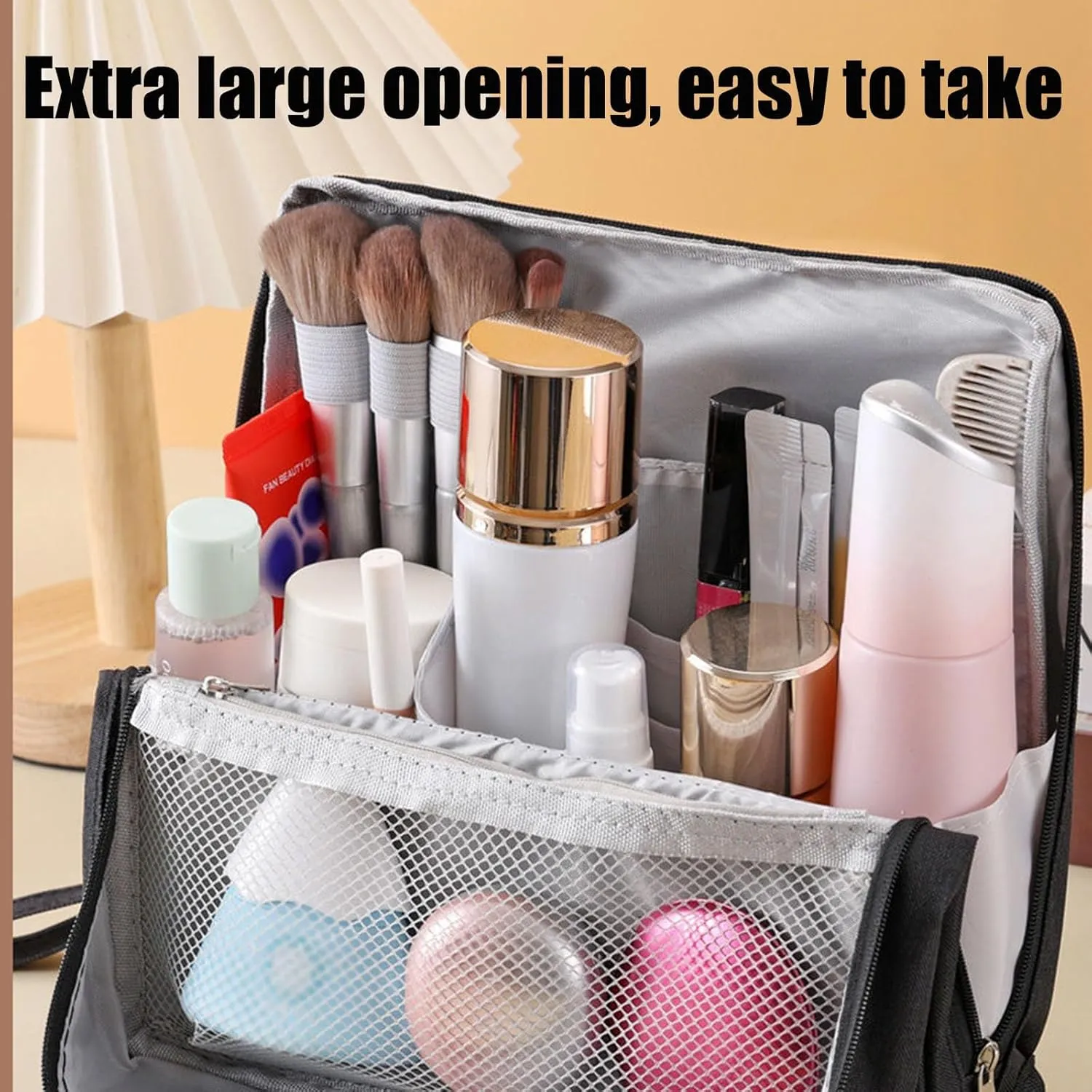 Standing Makeup Bag Portable, Large Capacity, Doresty Makeup Bag, Toiletry Bag For Women,Makeup Bag Organizers With Compartments (Black)