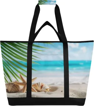 Starfish Shell Beach Reusable Insulated Cooler Bag with Ice Pack Compartment - Large 47L Waterproof Thermal Grocery Tote for Picnic Beach Camping Lunch Storage
