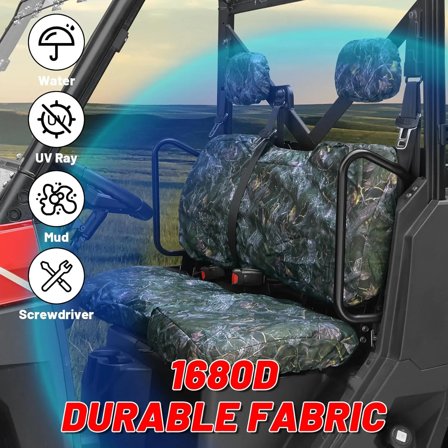 StarknightMT Ranger Seat Cover with Headrest Cover, Ranger 1000 Seat Cover Compatible with Polaris Ranger 1000/ XP 1000/Crew XP 1000 2018-2025 Camouflage