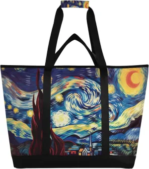 Starry Night Reusable Insulated Cooler Bag with Ice Pack Compartment - Large 47L Waterproof Thermal Grocery Tote for Picnic Beach Camping Lunch Storage