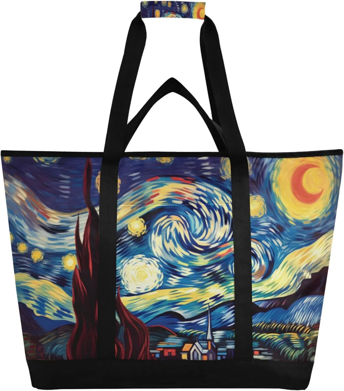 Starry Night Reusable Insulated Cooler Bag with Ice Pack Compartment - Large 47L Waterproof Thermal Grocery Tote for Picnic Beach Camping Lunch Storage
