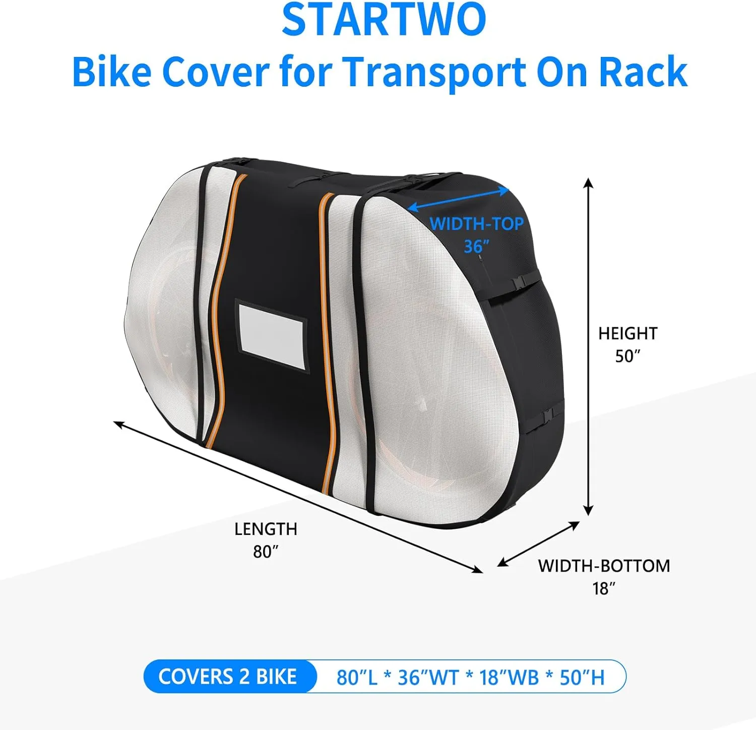 STARTWO Bike Cover for Transport On Rack, Bicycle Cover Outdoor Storage Waterproof for Transport 1,2 Bikes on Car Rear, with Two Elastic straps and License Plate Window, Visible tail lights