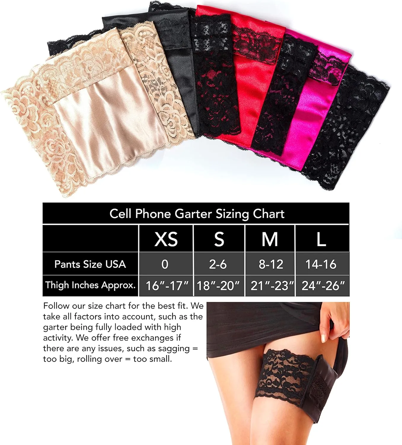Stashbandz 2 Security Pockets, Wedding Phone Garter, Lace Thigh Purse with Stay-put Grippers, Fits any Size Phone & More