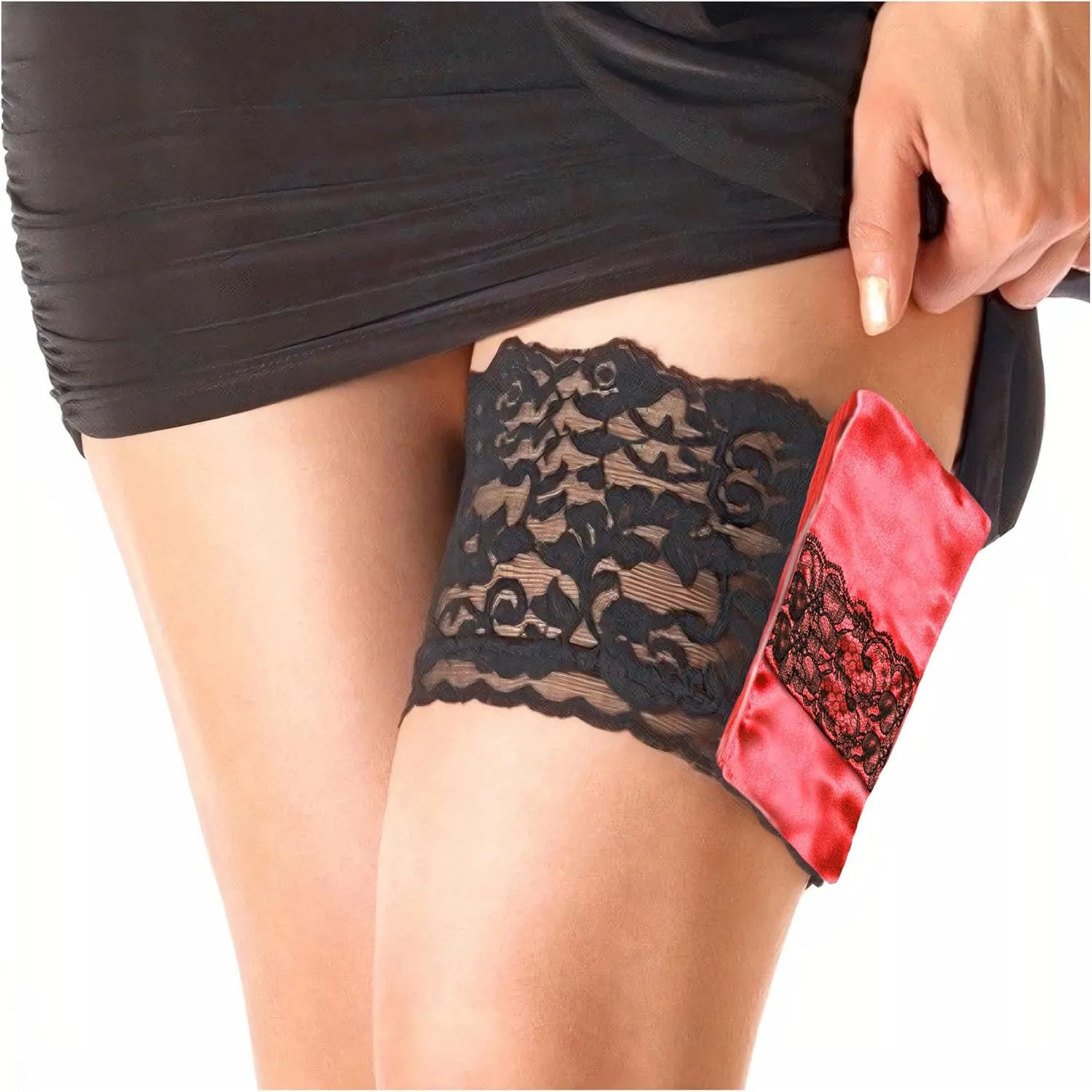 Stashbandz 2 Security Pockets, Wedding Phone Garter, Lace Thigh Purse with Stay-put Grippers, Fits any Size Phone & More