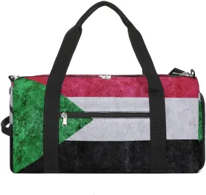 Sudan Flag Textured Sports Duffel with Shoe Compartment and Wet Pocket for Travel Gym