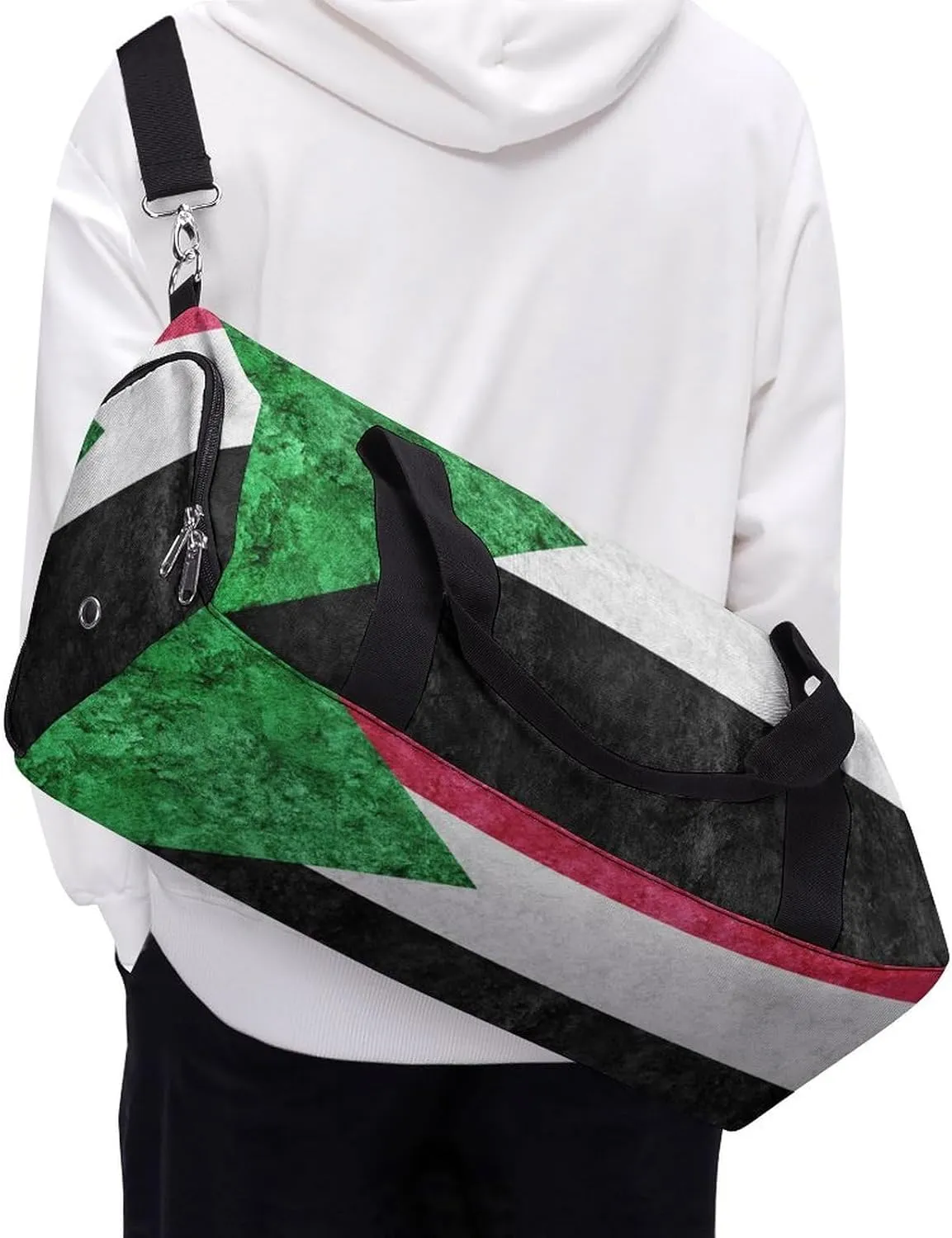 Sudan Flag Textured Sports Duffel with Shoe Compartment and Wet Pocket for Travel Gym
