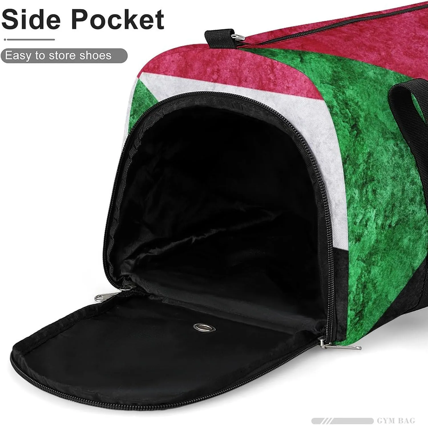 Sudan Flag Textured Sports Duffel with Shoe Compartment and Wet Pocket for Travel Gym