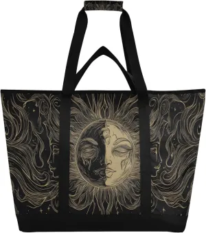 Sun and Moon Reusable Insulated Cooler Bag with Ice Pack Compartment - Large 47L Waterproof Thermal Grocery Tote for Picnic Beach Camping Lunch Storage
