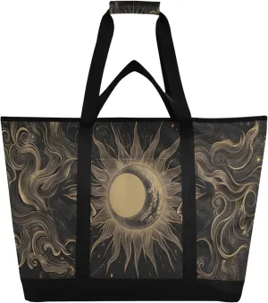 Sun and Moon Reusable Insulated Cooler Bag with Ice Pack Compartment - Large 47L Waterproof Thermal Grocery Tote for Picnic Beach Camping Lunch Storage