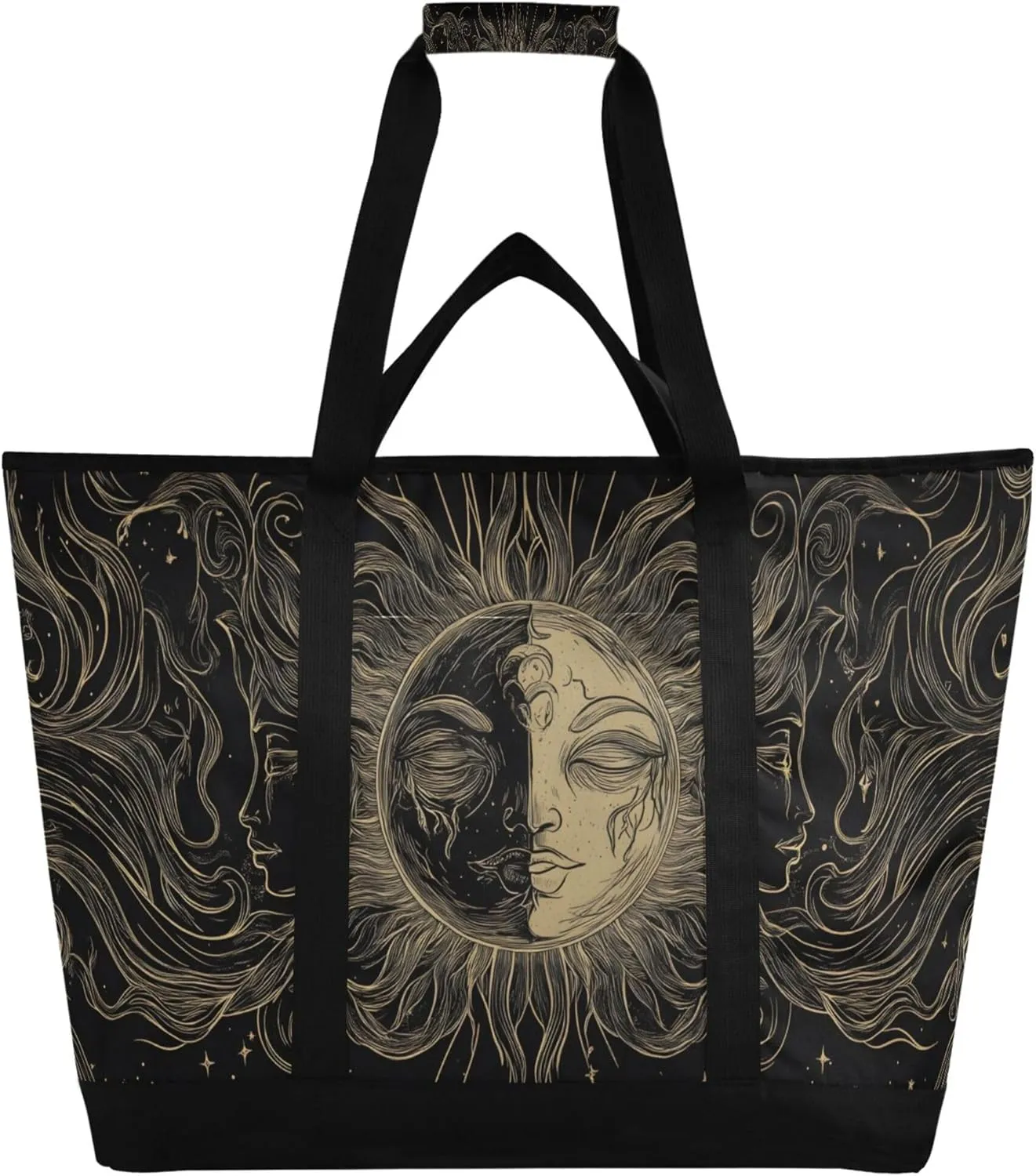 Sun and Moon Reusable Insulated Cooler Bag with Ice Pack Compartment - Large 47L Waterproof Thermal Grocery Tote for Picnic Beach Camping Lunch Storage