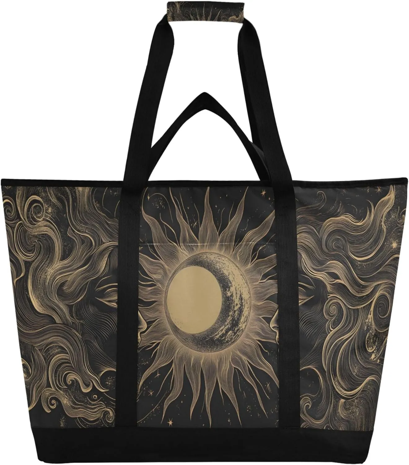Sun and Moon Reusable Insulated Cooler Bag with Ice Pack Compartment - Large 47L Waterproof Thermal Grocery Tote for Picnic Beach Camping Lunch Storage