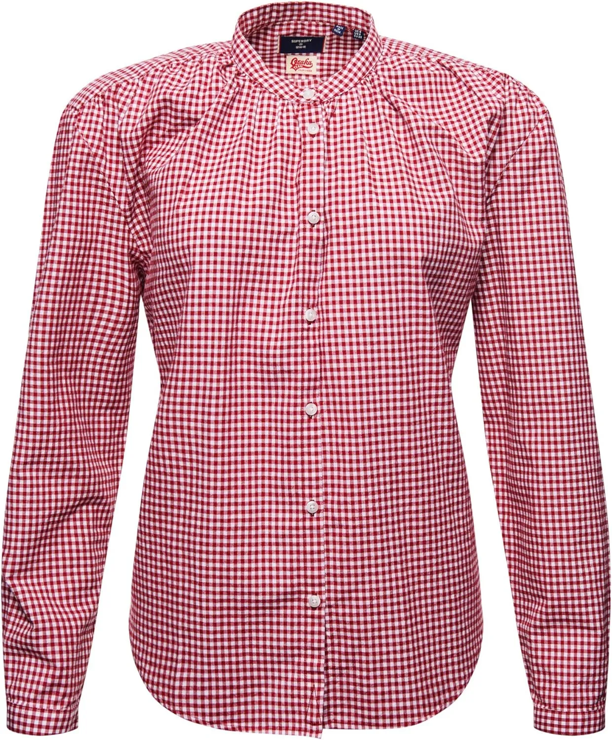 Superdry Womens Preppy Oxford Check Shirt, Henley Neckline, Button Fastening Red Gingham Size 12