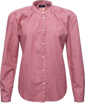 Superdry Womens Preppy Oxford Check Shirt, Henley Neckline, Button Fastening Red Gingham Size 12