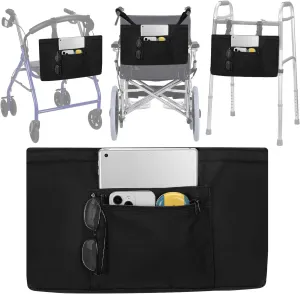 supregear Universal Accessories Bag for Walker, Wheelchair, Rollator, Scooters, Seniors Detachable Preserve Heat Cooler w/Cup Holder-Folding Walker Basket Waterproof Walker Caddy Pouch, Black