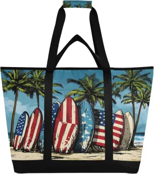Surfboards Reusable Insulated Cooler Bag with Ice Pack Compartment - Large 47L Waterproof Thermal Grocery Tote for Picnic Beach Camping Lunch Storage