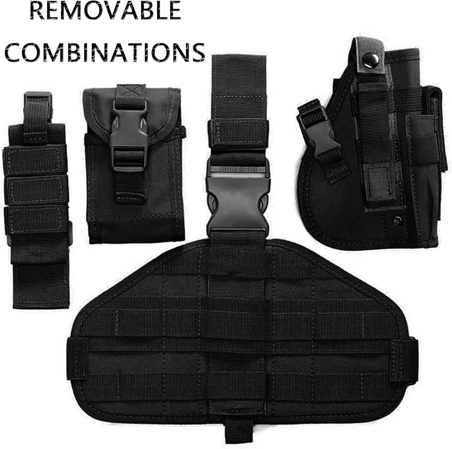 Tactical Drop Leg Holster with Magazine Pouch Military Tactical MOLLE Thigh Holster Right Handed Detachable Drop Leg Platform Panel