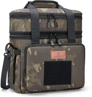 Tactical Lunch Box, Large Expandable Insulated Lunch Bag, Durable Waterproof Leakproof Cooler Bag for Adults/Men/Women/Work Outdoor Picnic Trips, 20 Cans/15 L, Black-Camo, HSHRISH