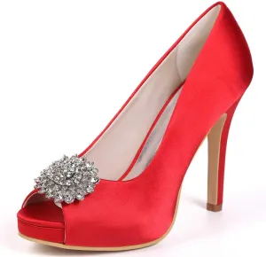 TarfiC High Heels for Women/Kitten Heels Slip On Round Toe Rhinestones Open Toe Pump Shoes,Party Wedding Fashion Shoes,Gifts for Women