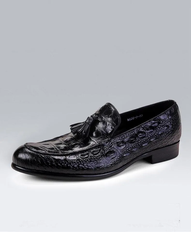 Tassel Oxfords Genuine Leather Pointed Toe Shoes Business Man Alligator Dress Shoes