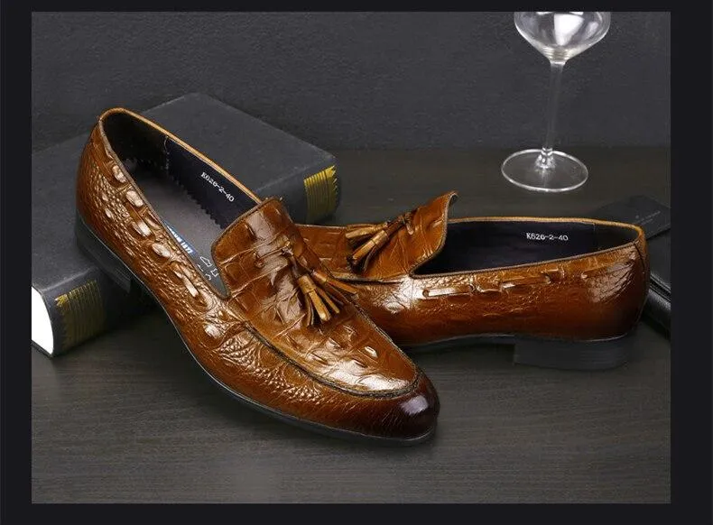 Tassel Oxfords Genuine Leather Pointed Toe Shoes Business Man Alligator Dress Shoes