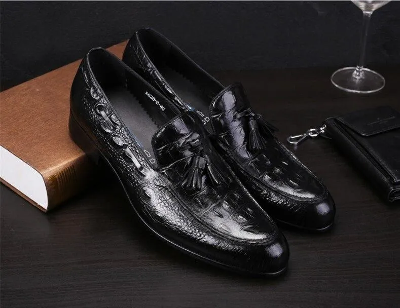Tassel Oxfords Genuine Leather Pointed Toe Shoes Business Man Alligator Dress Shoes