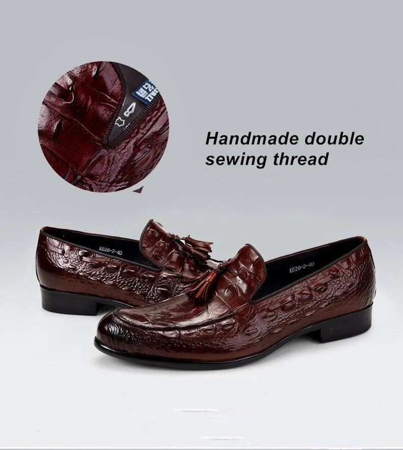 Tassel Oxfords Genuine Leather Pointed Toe Shoes Business Man Alligator Dress Shoes