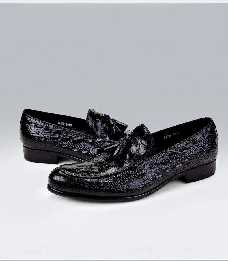 Tassel Oxfords Genuine Leather Pointed Toe Shoes Business Man Alligator Dress Shoes