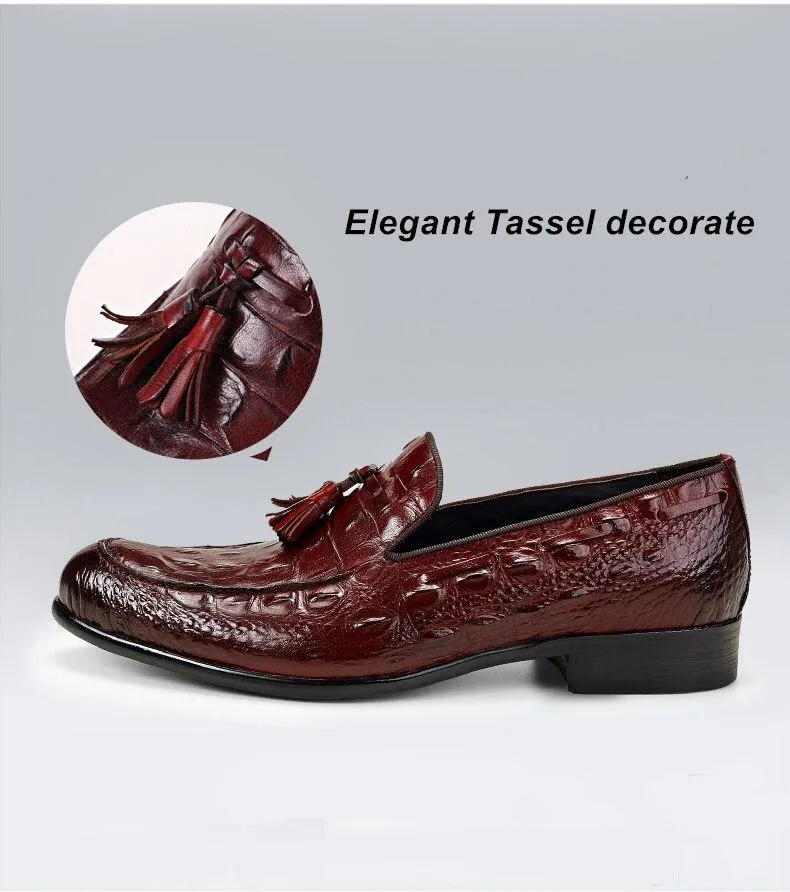 Tassel Oxfords Genuine Leather Pointed Toe Shoes Business Man Alligator Dress Shoes