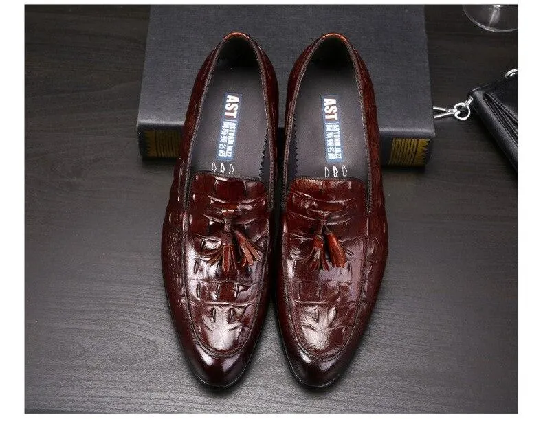 Tassel Oxfords Genuine Leather Pointed Toe Shoes Business Man Alligator Dress Shoes