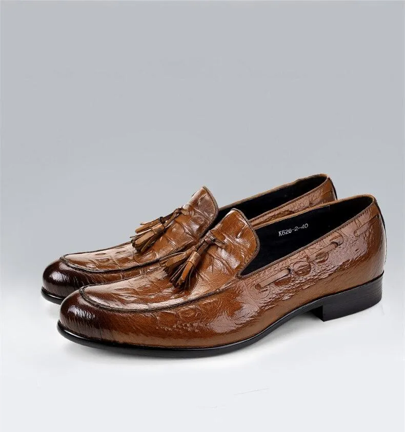 Tassel Oxfords Genuine Leather Pointed Toe Shoes Business Man Alligator Dress Shoes