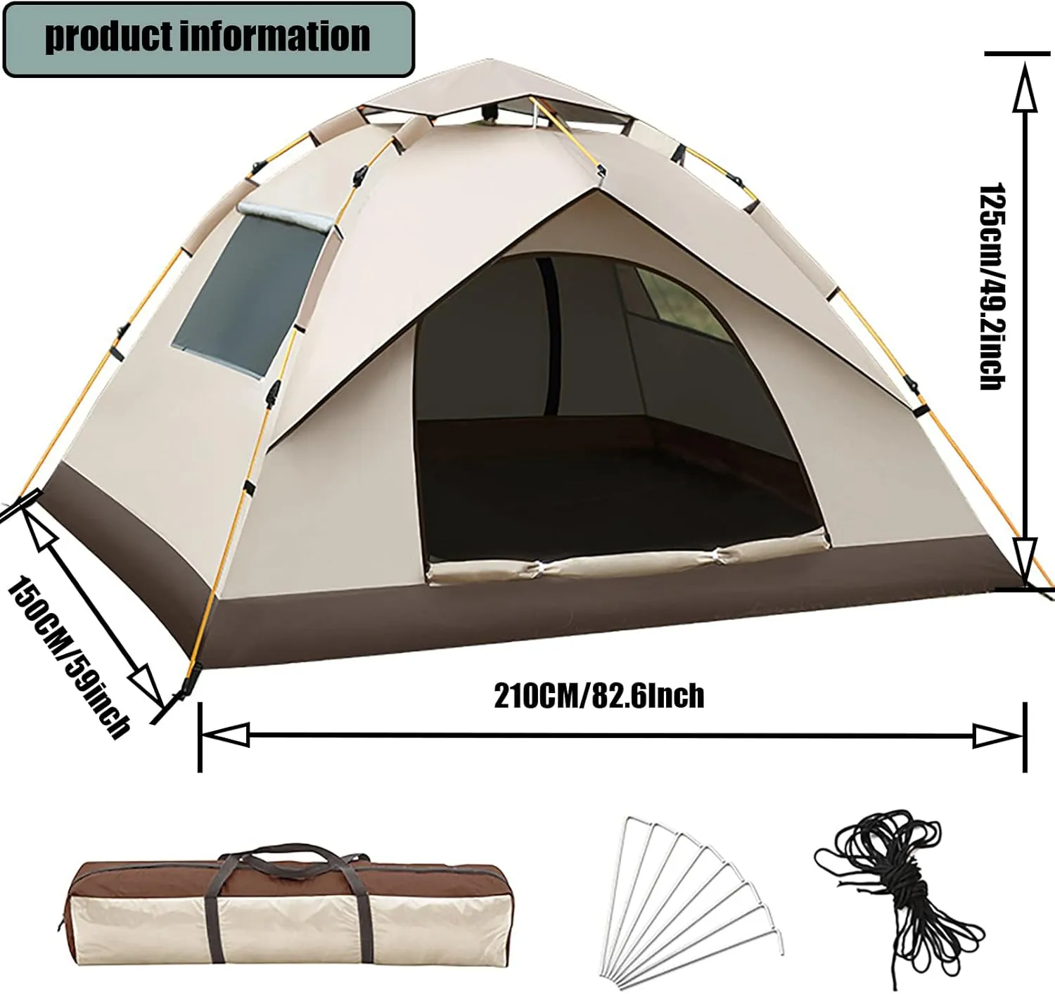 Tent for Camping 2 Person Portable, Backpacking Tent Lightweight Waterproof, Tent for Backyard Shade, with Carry Bag, Windproof Ropes, All Seasons, for Beach Tailgate