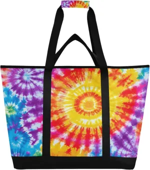 Tie Dye Reusable Insulated Cooler Bag with Ice Pack Compartment - Large 47L Waterproof Thermal Grocery Tote for Picnic Beach Camping Lunch Storage