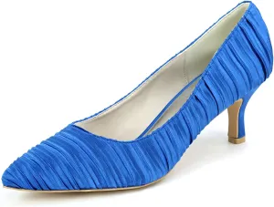 TNXZ 2.36'' Women's Bridal Pleated Wedding Shoes Closed Toe Kitten Heel Pumps Satin Party Shoes Pointed Toe Prom Evening Party Dress Pumps