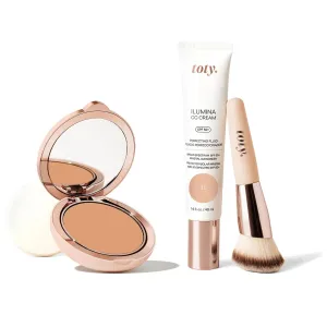 Toty by Sofia Vergara - Ilumina CC Cream 100% Mineral Color Correcting Cream   Ilumina CC Creamy Compact Mineral Broad Spectrum Sunscreen   Angled Complexion & Foundation Blending Brush - 3C