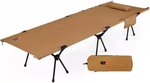 Tough Outdoors Camping Cot for Adults - Durable Military Bed - Elevated Foldable Cot & Camp Cots - Cot up to 500 lbs - w/Organizer & Storage Bag(Brass)
