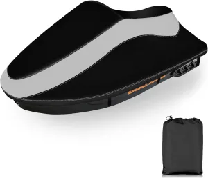 Trailerable Jet Ski Cover, Waterproof Tear and Fade Resistant Cover with 3 Thickened Buckles & Reflective Air Vent, Fits from 126" to 135" 3 Seater(Black&Grey)